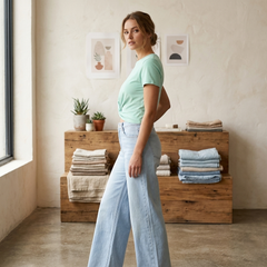 Women's Gray Green Twist Front Crop Top, Summer Short Sleeve