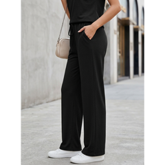 Womens Two Piece Summer Lounge Set with Wide Leg Pants