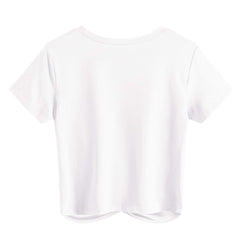 Women's White Twist Front Crop Top, Summer Short Sleeve Tee