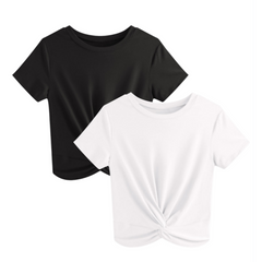Summer Twist Front Short Sleeve Crop T-Shirt (2-Pack)