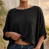 Trendy Front Twist T-Shirt Loose Butterfly Sleeve Tee