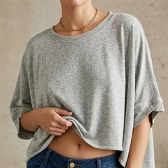 Trendy Front Twist T-Shirt Loose Butterfly Sleeve Tee