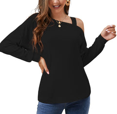 Women's Cold Shoulder Long Sleeve Casual Tunic Blouse
