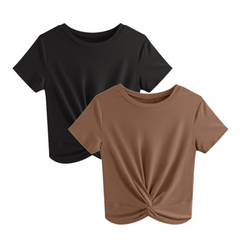 Casual Twist Front Short Sleeve Crop T-Shirts, 2-Pack