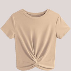 Women's Summer Short Sleeve Twist Front Crop Top