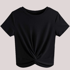 Women's Summer Short Sleeve Twist Front Crop Top