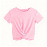 Women's Summer Short Sleeve Twist Front Crop Top