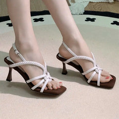 Women's Braided High Heel Sandals (Microfiber & Sheepskin)