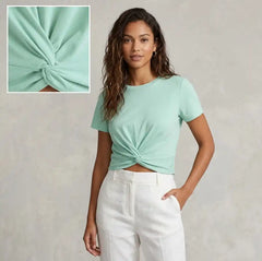 Women's Summer Short Sleeve Twist Front Crop Top