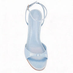 Light Blue Satin Bow Ankle Strap Sandals Sexy High Stiletto Party Heels