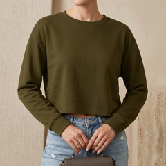 Women's Crewneck Cropped Sweatshirt Soft Loose Pullover