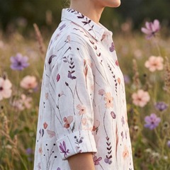 Women's Loose Fit Button Down Cropped Shirt with Pocket