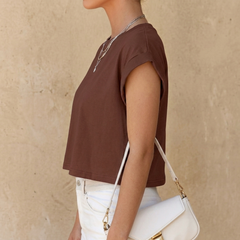 Women's Crewneck Rolled Sleeve Basic Crop Top Tee
