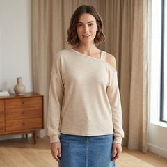 Women's Cold Shoulder Tunic Top, Long Sleeve Khaki Blouse