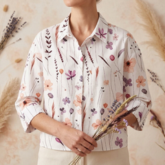 Women's Loose Fit Button Down Cropped Shirt with Pocket