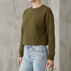 Women's Crewneck Cropped Sweatshirt Soft Loose Pullover
