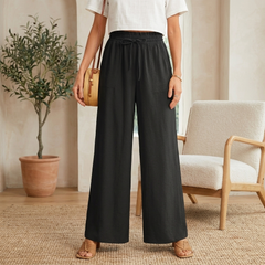 Women's High Waist Wide Leg Pants with Tie Knot & Pockets