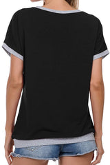 Women's Color Block Tunic Top, Summer Short Sleeve Blouse