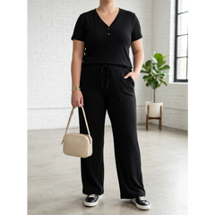 Womens Two Piece Summer Lounge Set with Wide Leg Pants