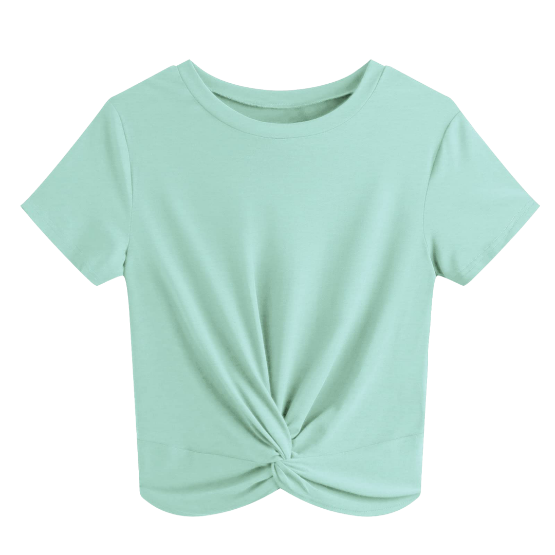 Women's Gray Green Twist Front Crop Top, Summer Short Sleeve