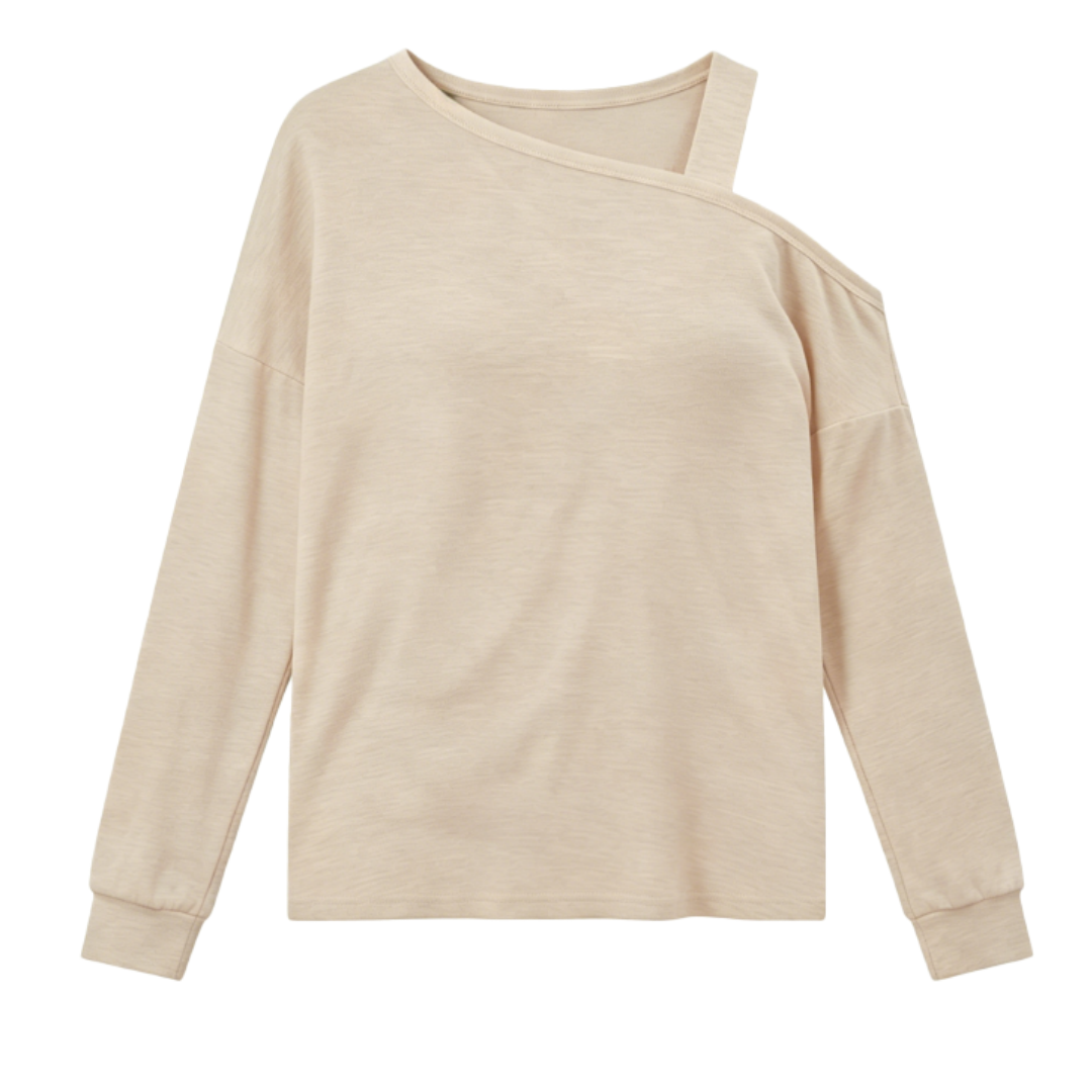 Women's Cold Shoulder Tunic Top, Long Sleeve Khaki Blouse
