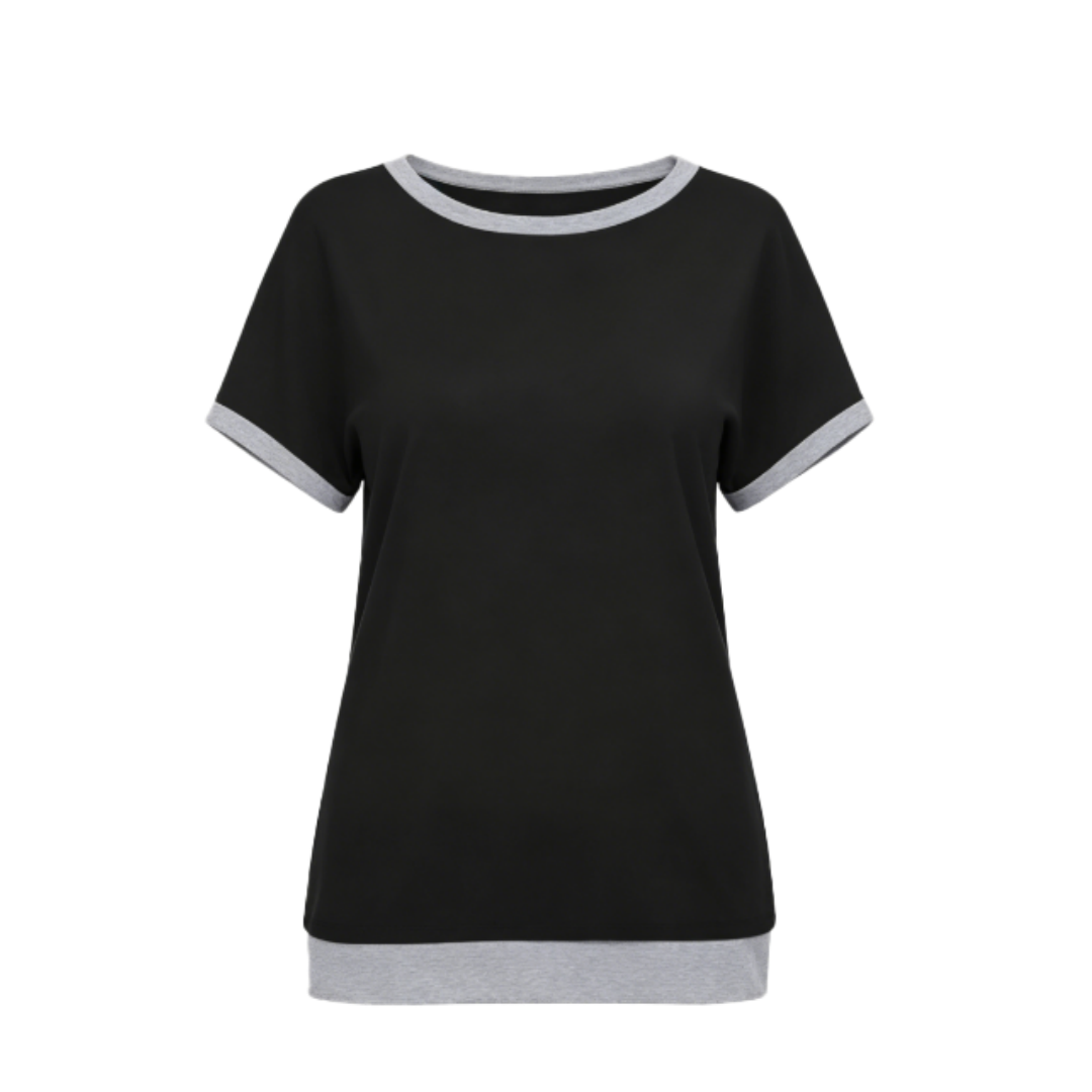 Women's Color Block Tunic Top, Summer Short Sleeve Blouse