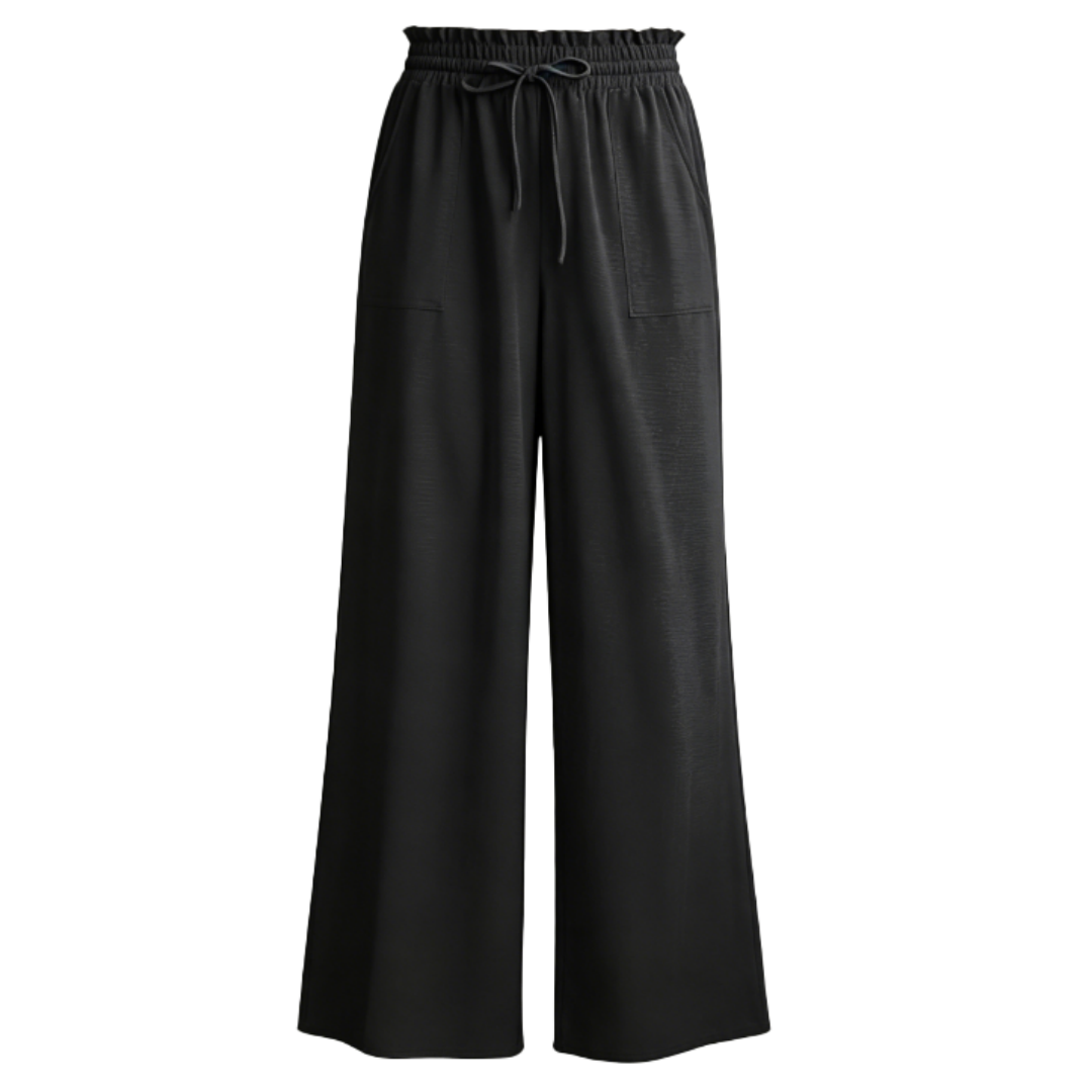 Women's High Waist Wide Leg Pants with Tie Knot & Pockets