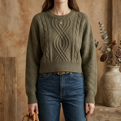 Women's Crewneck Soft Ribbed Knit Cropped Pullover Sweater