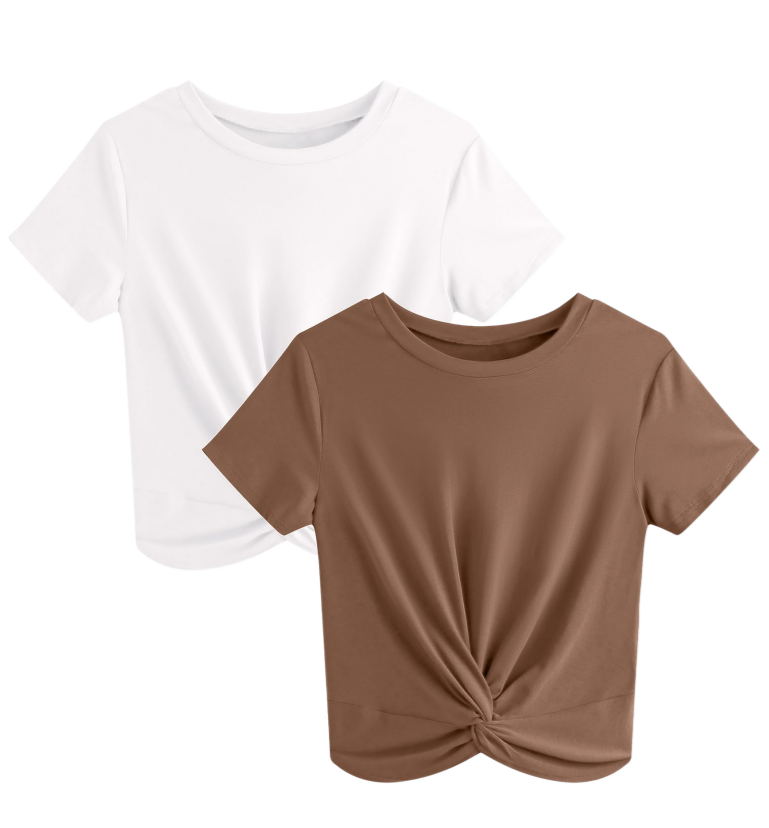 Women's 2-Pack Twist Front Crop Tops, Summer Short Sleeve
