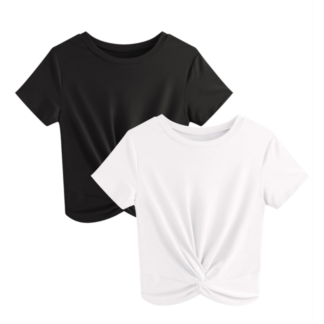 Summer Twist Front Short Sleeve Crop T-Shirt (2-Pack)