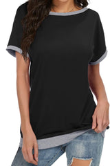 Women's Color Block Tunic Top, Summer Short Sleeve Blouse