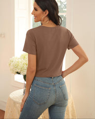 Casual Twist Front Short Sleeve Crop T-Shirts, 2-Pack