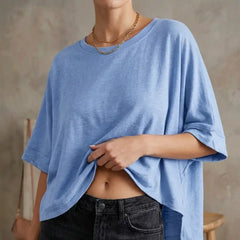Trendy Front Twist T-Shirt Loose Butterfly Sleeve Tee