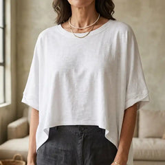 Trendy Front Twist T-Shirt Loose Butterfly Sleeve Tee