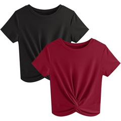 Women's 2-Pack Twist Front Crew Neck Casual Crop Tees