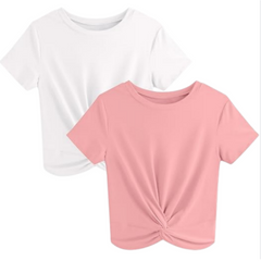 Women's 2-Pack Twist Front Crop Tops, Short Sleeve Tee