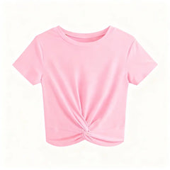 Women's Summer Short Sleeve Twist Front Crop Top