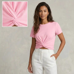 Women's Summer Short Sleeve Twist Front Crop Top
