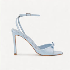 Light Blue Satin Bow Ankle Strap Sandals Sexy High Stiletto Party Heels