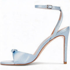 Light Blue Satin Bow Ankle Strap Sandals Sexy High Stiletto Party Heels