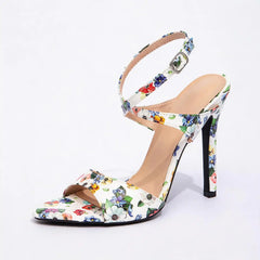 Floral Printed Crisscross Strap High Heel Sandals Elegant 4.33 Inch Stiletto Party Shoes